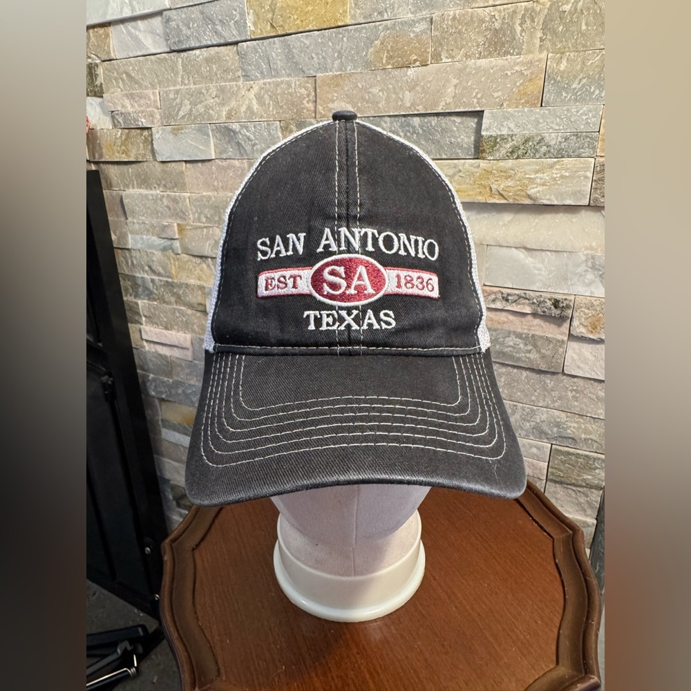 J Hats San Antonio Baseball Cap Est 1836 Black White Red Truckers SnapBack Hat